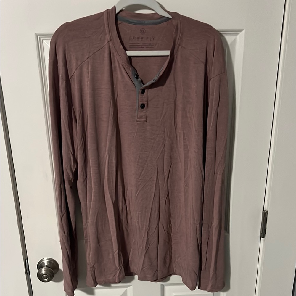 Red Long Sleeve Tee Soft Knit Relaxed Fit